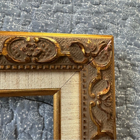 Vintage Photo Frame Elegant Gold & Brown Ornate Linen Border 3” x 4.5” Opening - Picture 4 of 16